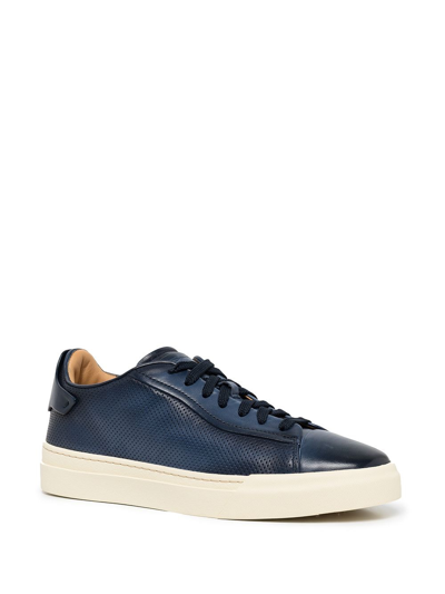 Shop Santoni Perforated Low-top Leather Sneakers In Blue