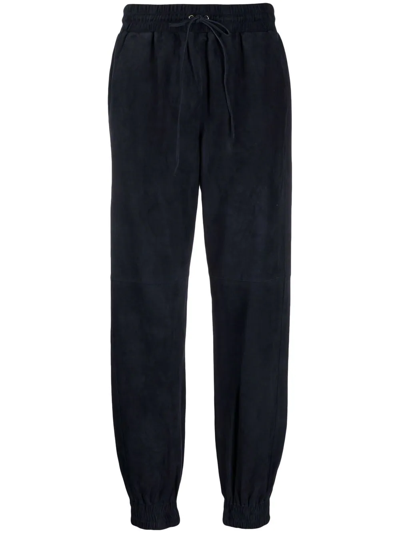 Shop P.a.r.o.s.h Suede Straight-leg Track Pants In Blue