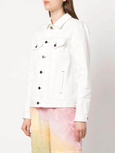 Shop Palm Angels Logo-print Denim Jacket In White