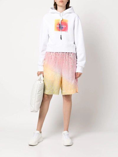 Shop Palm Angels Gradient Logo Print Hoodie In White