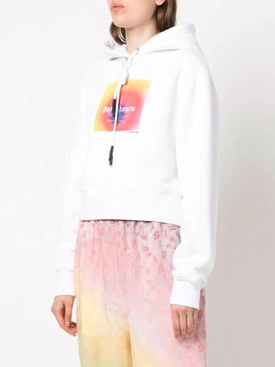 Shop Palm Angels Gradient Logo Print Hoodie In White