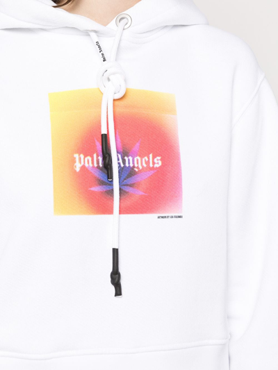 Shop Palm Angels Gradient Logo Print Hoodie In White