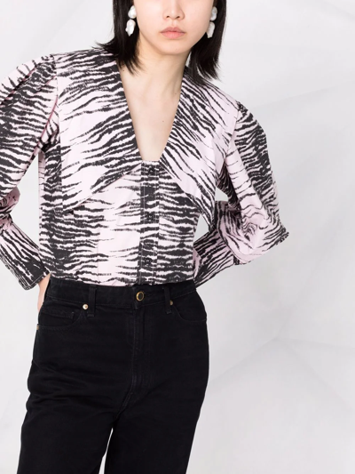 Ganni Printed Cotton Poplin Blouse In Pink