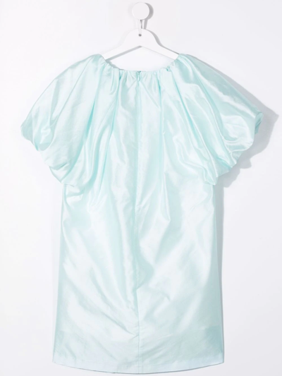 Shop Lanvin Enfant Teen High-shine Puff-sleeves Dress In Blue