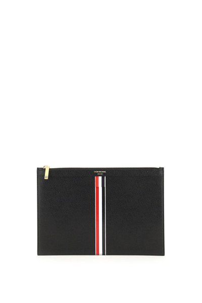 Shop Thom Browne Leather Small Tablet Holder Pouch In Black