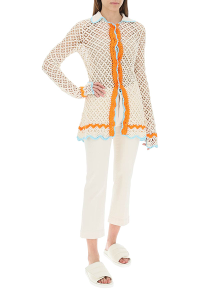 Shop Sportmax Crochet Cardigan In Beige,orange,light Blue