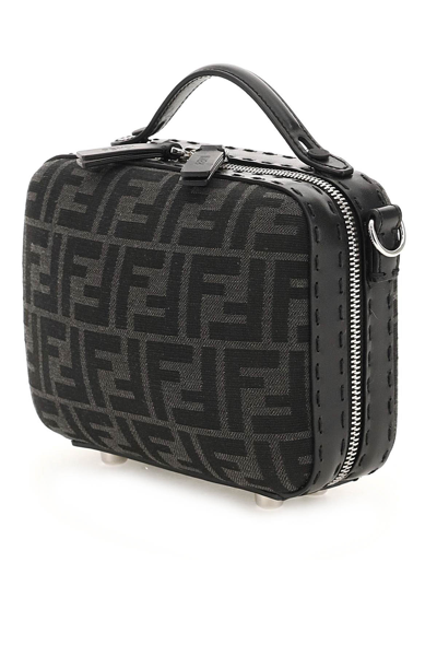 Shop Fendi Ff Jacquard Fabric Mini Suitcase In Black,grey