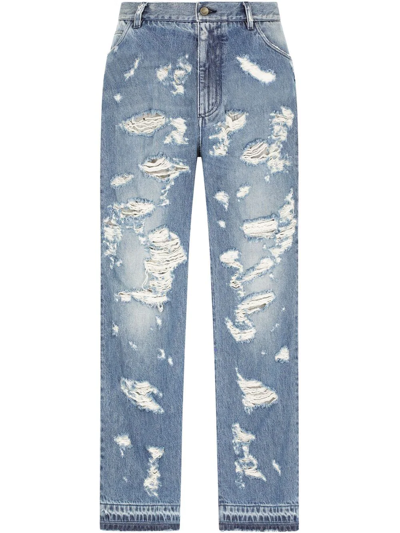 Shop Dolce & Gabbana Distressed Loose-fit Jeans In Blue