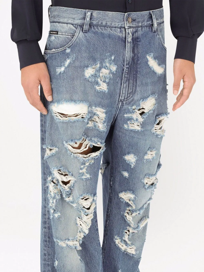 Shop Dolce & Gabbana Distressed Loose-fit Jeans In Blue