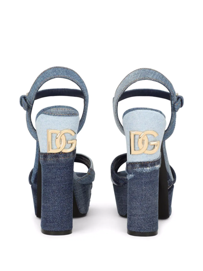 Dolce & Gabbana Keira Patchwork Platform Sandal In Blau