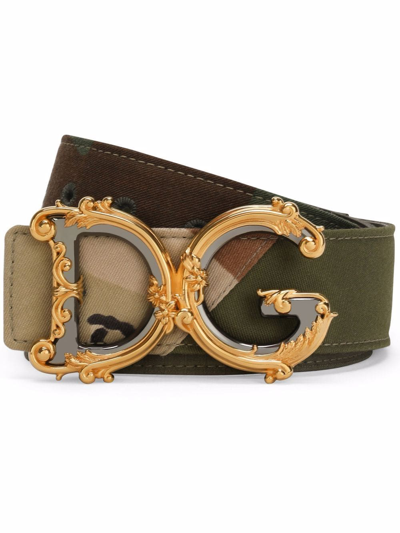 Shop Dolce & Gabbana Camouflage Baroque-logo Buckle Belt In Grün