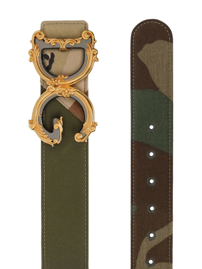 Shop Dolce & Gabbana Camouflage Baroque-logo Buckle Belt In Grün