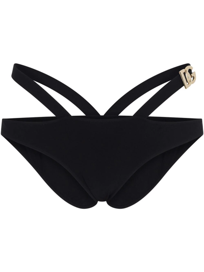 Dolce & Gabbana Cut Out High Waisted Swim Bottom In Schwarz