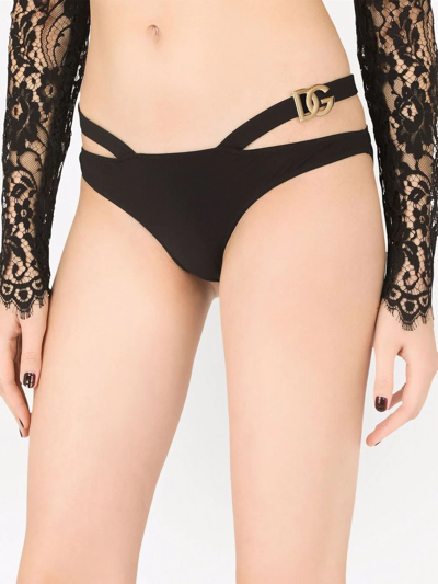 Dolce & Gabbana Cut Out High Waisted Swim Bottom In Schwarz