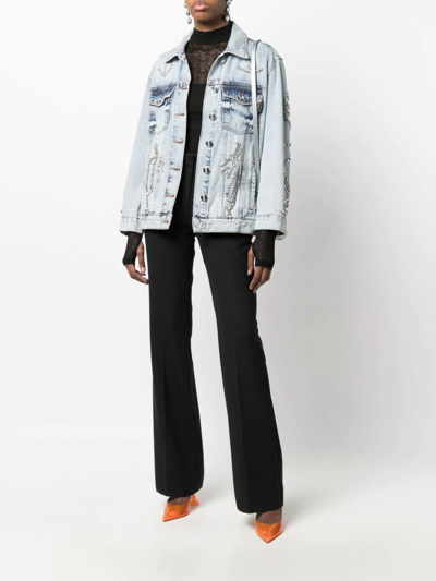 Philipp Plein Oversized Crystal-embellished Denim Jacket In Blau