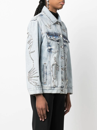 Philipp Plein Oversized Crystal-embellished Denim Jacket In Blau