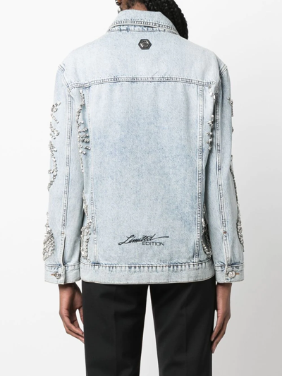 Philipp Plein Oversized Crystal-embellished Denim Jacket In Blau
