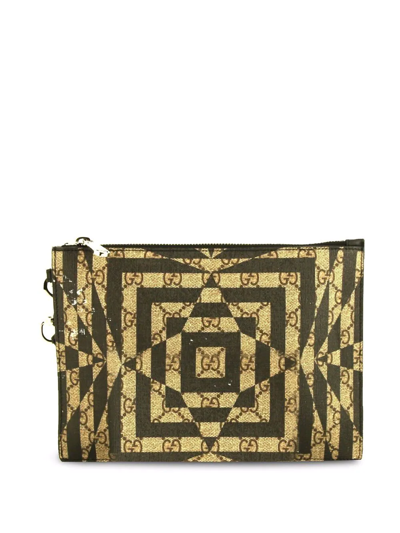 Pre-owned Gucci Gg Geometric-print Clutch Bag In Neutrals