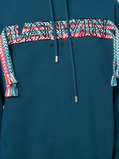 Shop Lanvin Frayed-logo Long-sleeved Hoodie In Blau