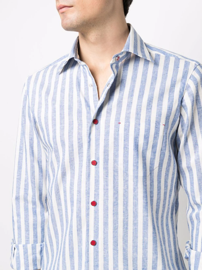 Shop Kiton Striped Long-sleeve Shirt In Weiss