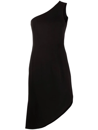 Shop Mm6 Maison Margiela Asymmetric One-shoulder Midi Dress In Black