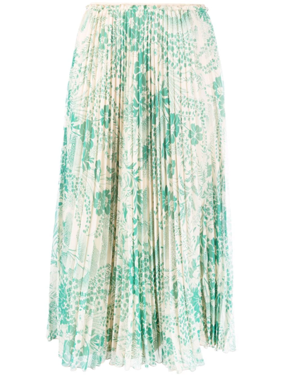 Shop Red Valentino Floral-print Midi Skirt In Nude