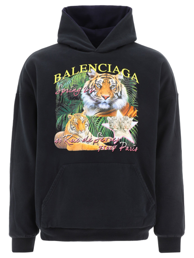 Shop Balenciaga "fbi & Year Of The Tiger" Reversible Hoodie In Blue