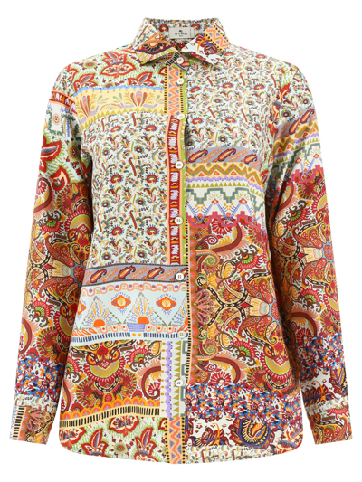 Etro `patchwork` Printed Shirt In Beige
