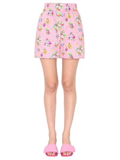 Shop Msgm "micro Bouquet" Print Shorts In Pink