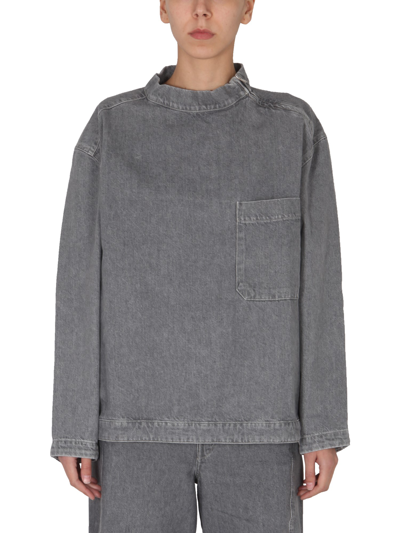 Lemaire Stonewashed Cotton Denim Zipped Top | ModeSens