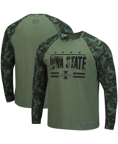 Shop Colosseum Men's  Olive, Camo Iowa State Cyclones Oht Military-inspired Appreciation Raglan Long Sleev In Olive/camo