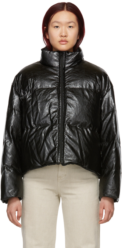 Shop Amomento Reversible Black Down Vegan Leather Puffer Jacket