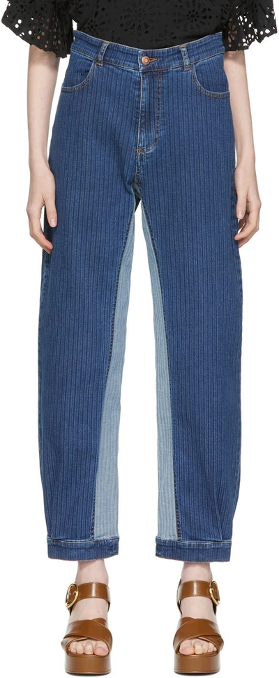 Shop See By Chloé Blue Striped Denim Jeans In 49x Denim Blue