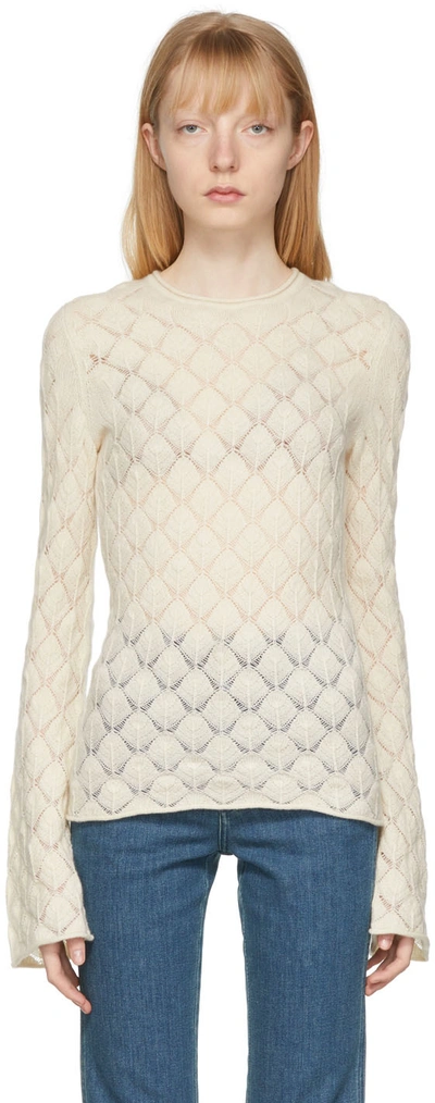 Shop Chloé Beige Shell Stitch Sweater In 109 White Powder