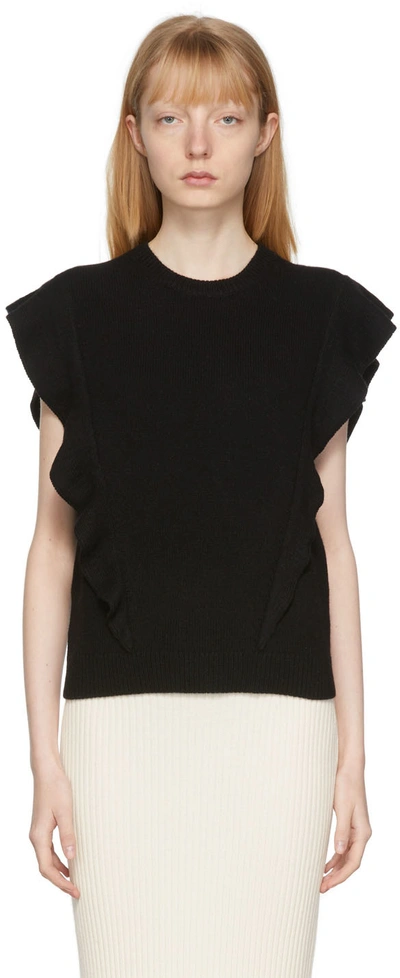 Shop Chloé Black Ruffle Sleeveless Sweater In 001 Black