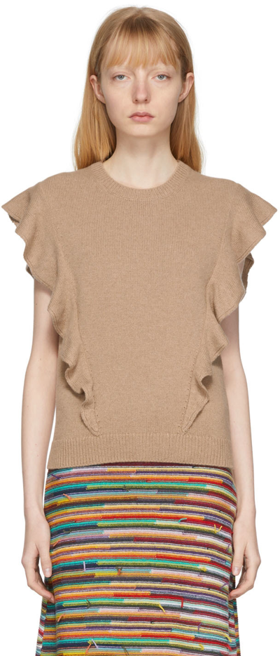Shop Chloé Brown Ruffle Sleeveless Sweater In 20n Pale Brown