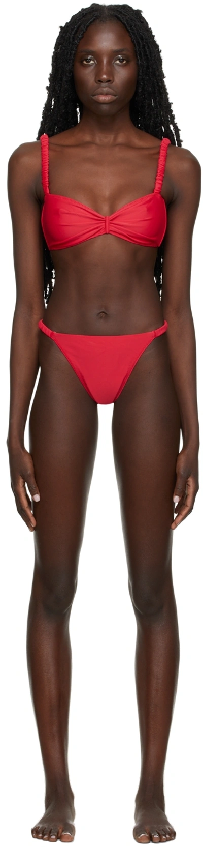 Diotima Red Matte Ruch Bikini In Red