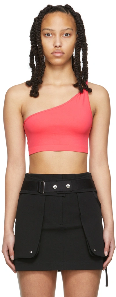 Shop Helmut Lang Pink Twisted One Shoulder Bra In Rose - Tmr