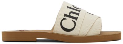Chloé Woody Flat Logo Ribbon Slide Sandals In White