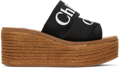 Shop Chloé Black Woody Wedge Heeled Sandals In 001 Black