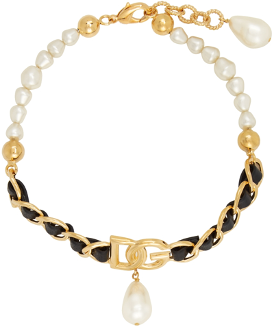 Shop Dolce & Gabbana Gold Pearl Embellished Choker In Zoo00 Gold
