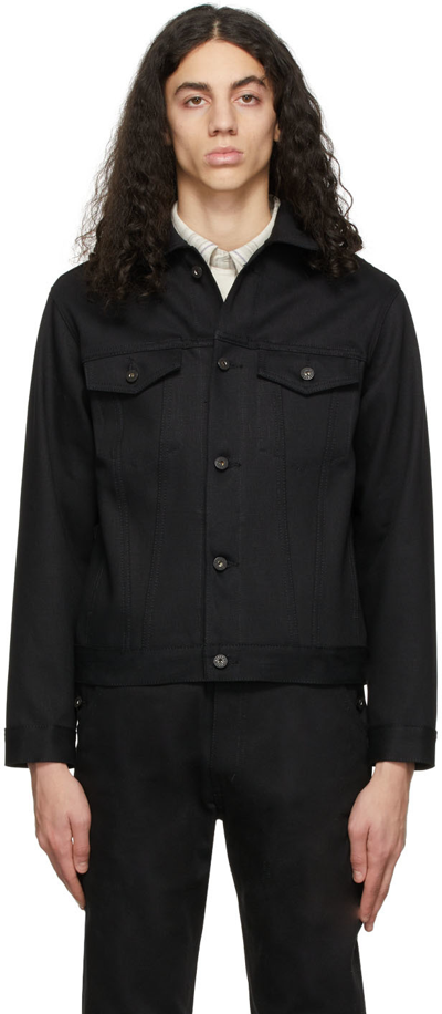 Shop Naked And Famous Black Selvedge Denim Jacket In Solid Black Selvedge