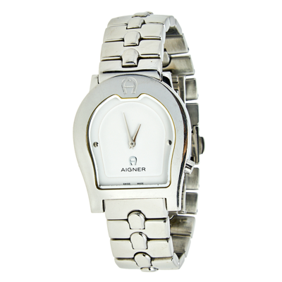Pre-owned Aigner White Stainless Steel Ravenna A02106 Women's Wristwatch 33 Mm