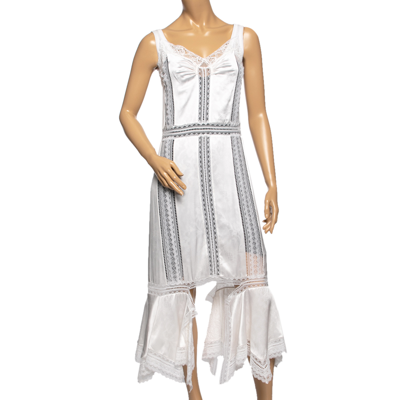 Pre-owned Burberry White Satin & Lace Paneled Slip Dress Xs