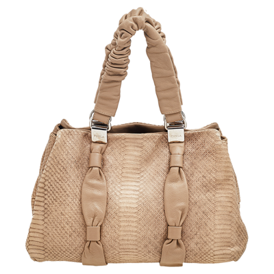 Pre-owned Furla Beige Python Embossed Leather Shoulder Bag
