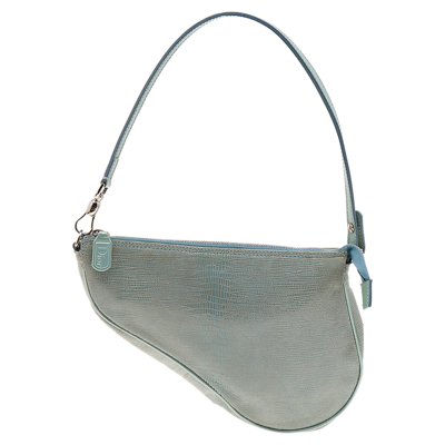 Pre-owned Dior Mint Green Lizard Effect Leather Saddle Bag
