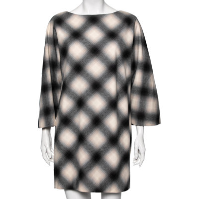 Pre-owned Gucci Grey Checkered Wool Oversized Dress M