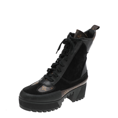 Louis Vuitton Black/Brown Suede, Monogram Canvas And Leather Laureate  Platform Desert Ankle Boots Size 38 Louis Vuitton