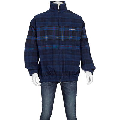 Shop Balenciaga Mens Plaid Zip-up Cotton-flannel Jacket