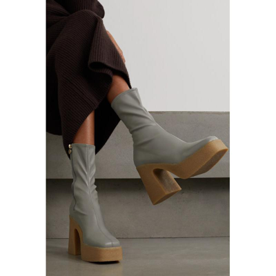【妇女节】Stella Mccartney 短靴女士奢侈品Skyla 植物性皮革防水台踝靴 浅灰色 38